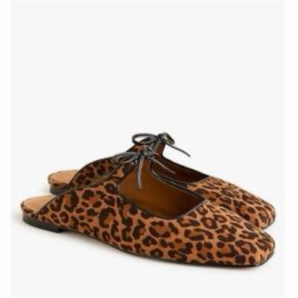 J crew bow slip on mules leopard
